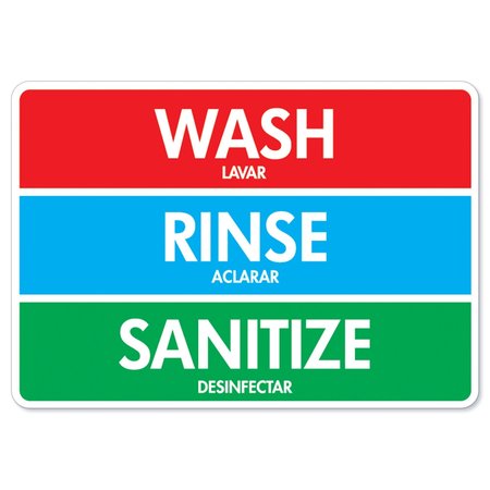 SIGNMISSION Public Safety, 36" Height, Decal, 24" x 36", Wash Rinse Sanitize Signs, Wash Rinse Sanitize Signs OS-NS-D-2436-25590